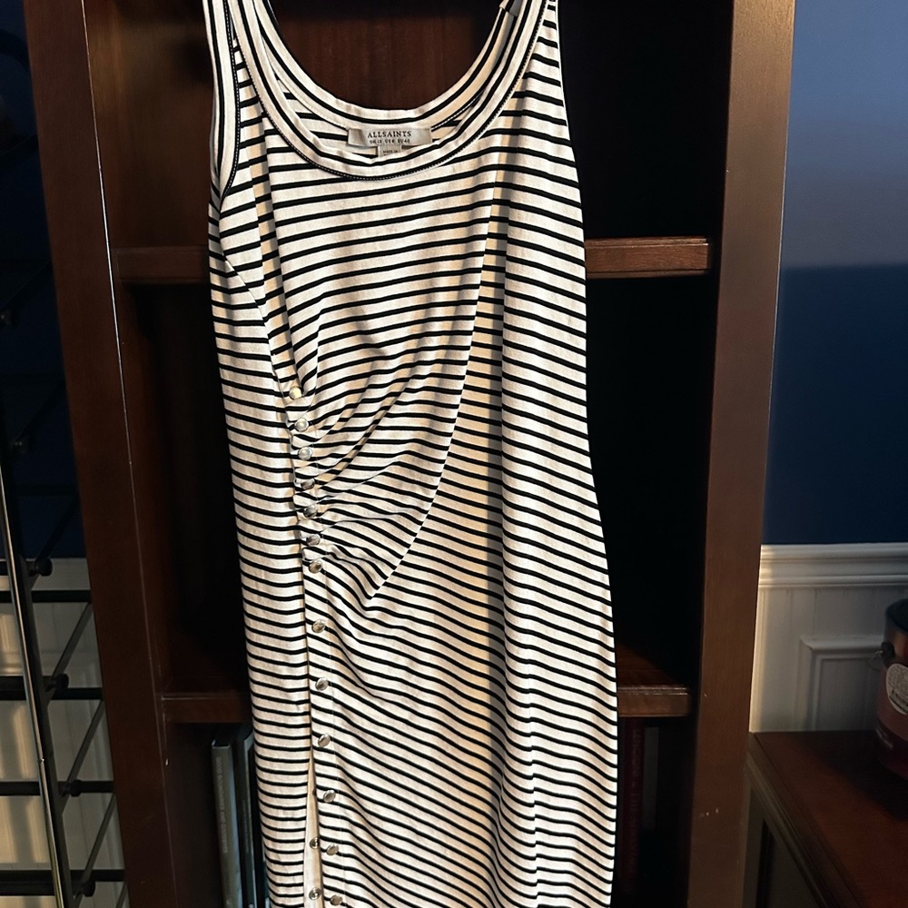 All Saints Black and White Sheath Midi Dress
